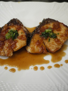 A picture of Amberjack Teriyaki with a Tart Umeboshi Seasoning.