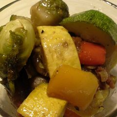 Roasted Bacon Onion Veggies & Brussel Sprouts A picture of Roasted Bacon Onion Veggies & Brussel Sprouts.