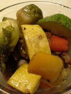 A picture of Roasted Bacon Onion Veggies & Brussel Sprouts.