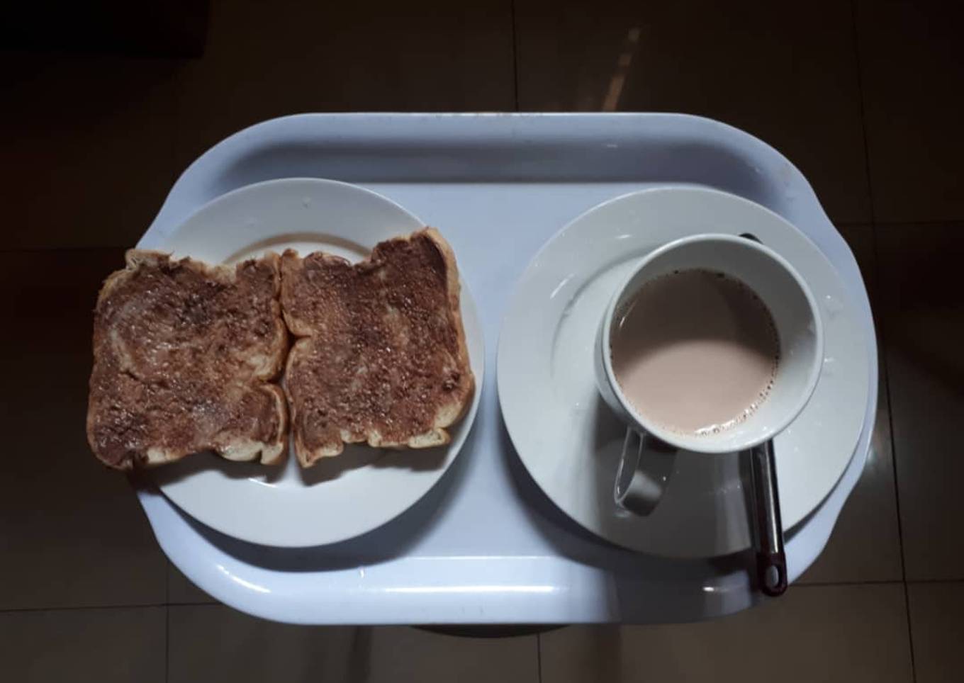 Bread with chocolate spread tea