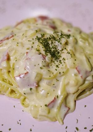 Foto resep Creamy Spagetti Carbonara (Tanpa Telur) / Spagetti Alfredo