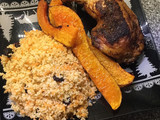 Knusprige Pouletschenkel mit Cranberry-Couscous und grilliertem Kürbis