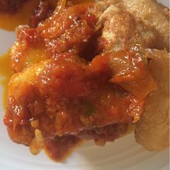 Fried Yam with tomato sauce A picture of Fried Yam with tomato sauce.