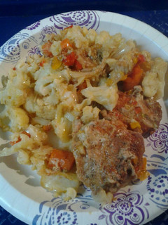 A picture of Buttered Curried pork and cauliflower.