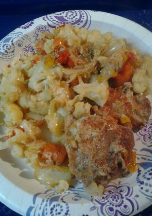 A picture of Buttered Curried pork and cauliflower.