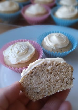 A picture of Vickys Lemon & Chia Seed Cupcakes, GF DF EF SF NF.