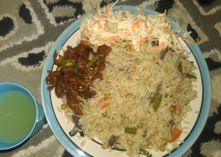 White fried rice,pepper meat with coils low