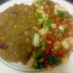 Potato-less Kunde Mokimo With Israeli Salad A La Grace A picture of Potato-less Kunde Mokimo With Israeli Salad A La Grace.