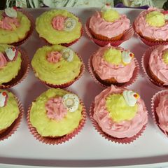 A picture of Exquisite Kuisines Strawberry-lemonade cupcakes.