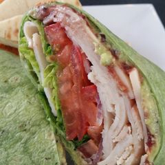 A picture of Leftover roasted turkey sandwich wrap.