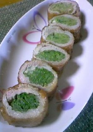 A picture of Mizuna Pork Roll for Bento.