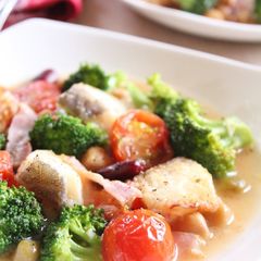 A picture of Colorful Cod Fillets Sauteed and Steamed with Consommé and Butter.