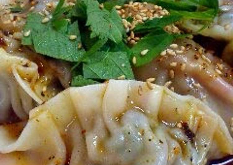 Silky and Soft, Boiled Gyoza Dumplings with Kimchi