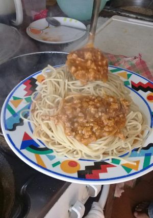 Una foto de Pasta con salsa de carne