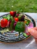 Goodness grilled padron chilli, red onions, baby tomatoes with honey mustard