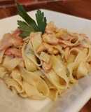 Fetuccini caseros con salsa de crema y pollo!!