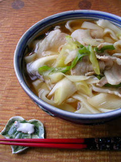 A picture of Kishimen Noodles with Pork Lots of Garlic.