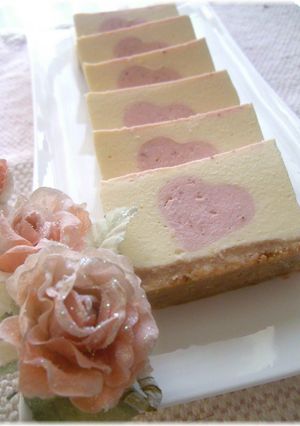 A picture of Strawberry Heart No-Bake Cheesecake.
