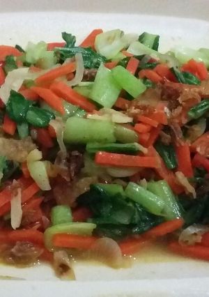 Foto resep Tumis Sawi minyak, Wortel bumbu Terasi (NO MSG)