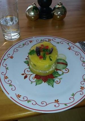 A picture of Peruvian chicken causa.
