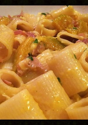 A picture of AMIEs PASTA with SQUASH & BACON.