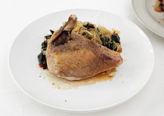 Recipe of Speedy Guinea Hen with Greens and Spaghetti Squash