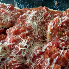 A picture of quick & light microwave eggplant parm.