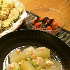 A picture of Shrimp Ankake Sauce on Chilled Winter Melon.