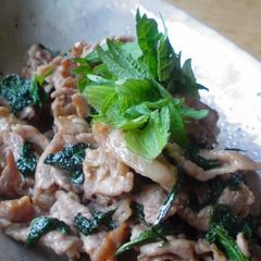 A picture of Pork and Shiso Leaves Stir-Fried with Butter and Soy Sauce.