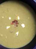 Sophie's goats cheese, bacon, pea & asparagus soup
