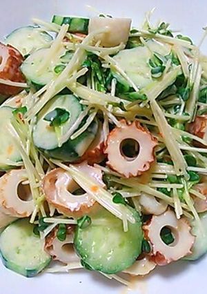 A picture of Chikuwa and Daikon Sprouts Tossed in Mayo-Miso Dressing.