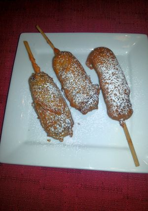 A picture of Deep fried snickers bars.