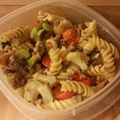 A picture of Ground turkey Italian veggie pasta.