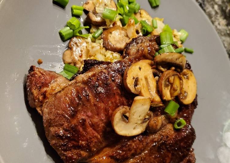 Simple Way to Prepare Homemade Keto : RIBEYE w/ Wild Mushroom Cabbage Slaw. 5.5g Carbs