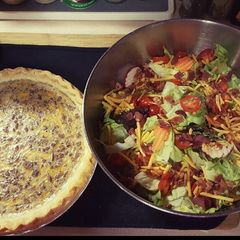 A picture of Cheesy Ranch Beef Pie, with Salad.