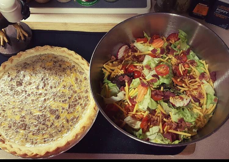 Simple Way to Prepare Quick Cheesy Ranch Beef Pie, with Salad