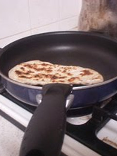A picture of Naturally Leavened Naan made in a Frying Pan.