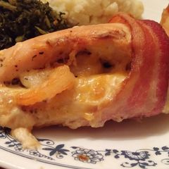 A picture of Shrimp stuffed bacon wrapped chicken.