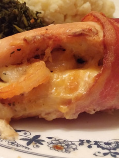 A picture of Shrimp stuffed bacon wrapped chicken.