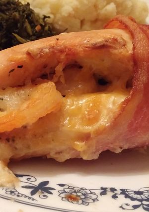 A picture of Shrimp stuffed bacon wrapped chicken.