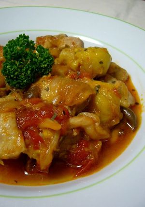 A picture of Use a Pressure Cooker - Simmered Chicken and Pork with Tomatoes.