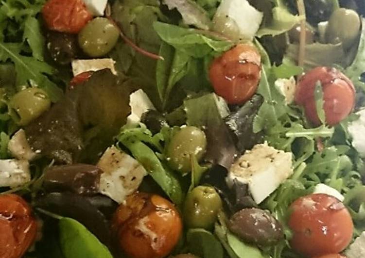 Step-by-Step Guide to Prepare Award-winning Roasted cherry tomato, feta and mixed olive salad