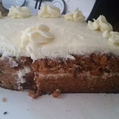 A picture of Carrot Cake with cream cheese frosting.