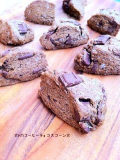 A picture of Coffee & Chocolate Scones with Pancake Mix.
