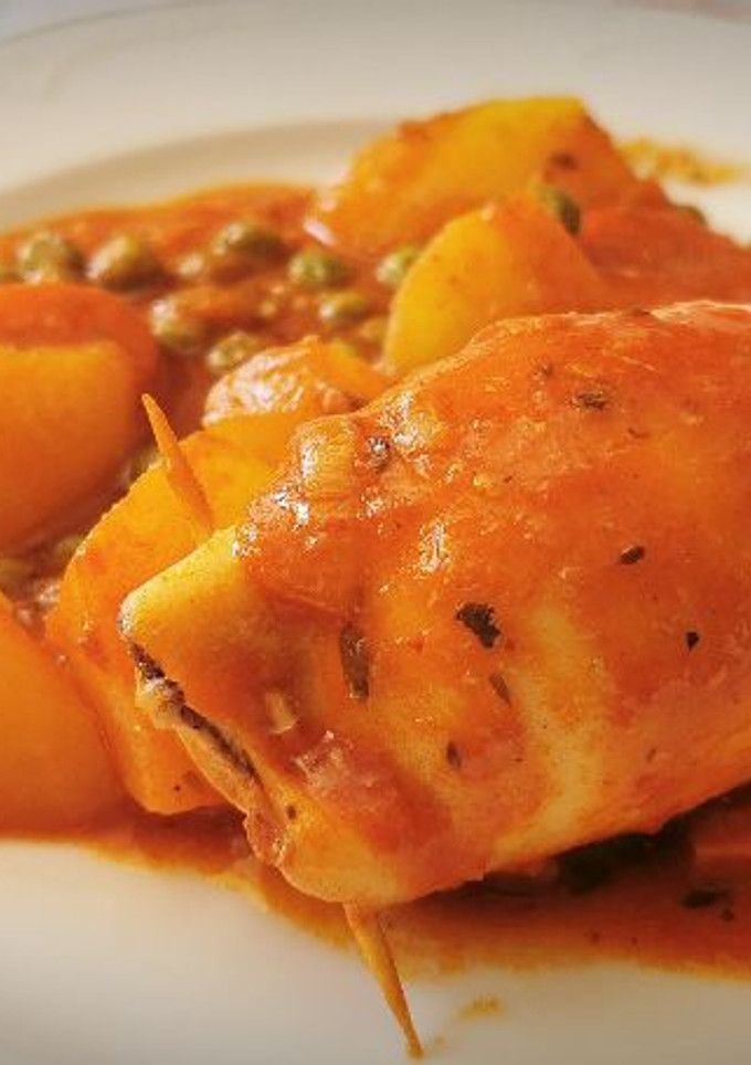 Una foto de Calamares rellenos del  propio calamar y de Panceta ibérica