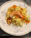 Coliflor y zanahorias con camarones