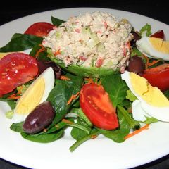 Albacore salad stuffed avocados A picture of Albacore salad stuffed avocados.