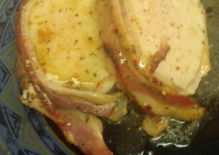 Simple Way to Prepare Super Quick Homemade Bacon wrapped garlic and herb pork loin