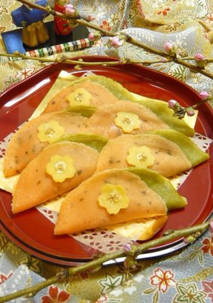 A picture of For Hinamatsuri or Hanami, Cherry Blossom Crêpes.
