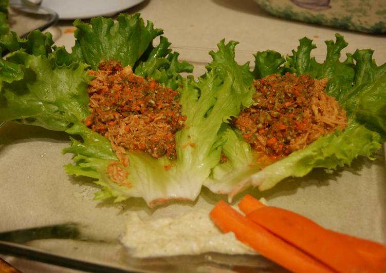 Simple Way to Make Homemade Buffalo Chicken Lettuce Wraps with Ranch Carrot Relish